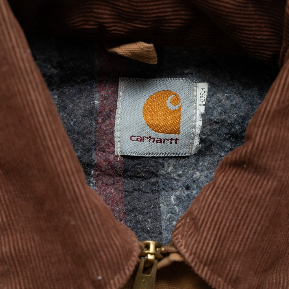 Vtg Carhartt Brown Detroit Blanket Lined Jacket J97 Size Small Corduroy Collar - Picture 8 of 16